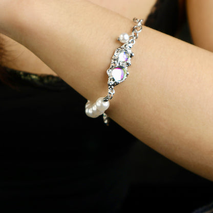Silver Moonstone Pearl Bracelet