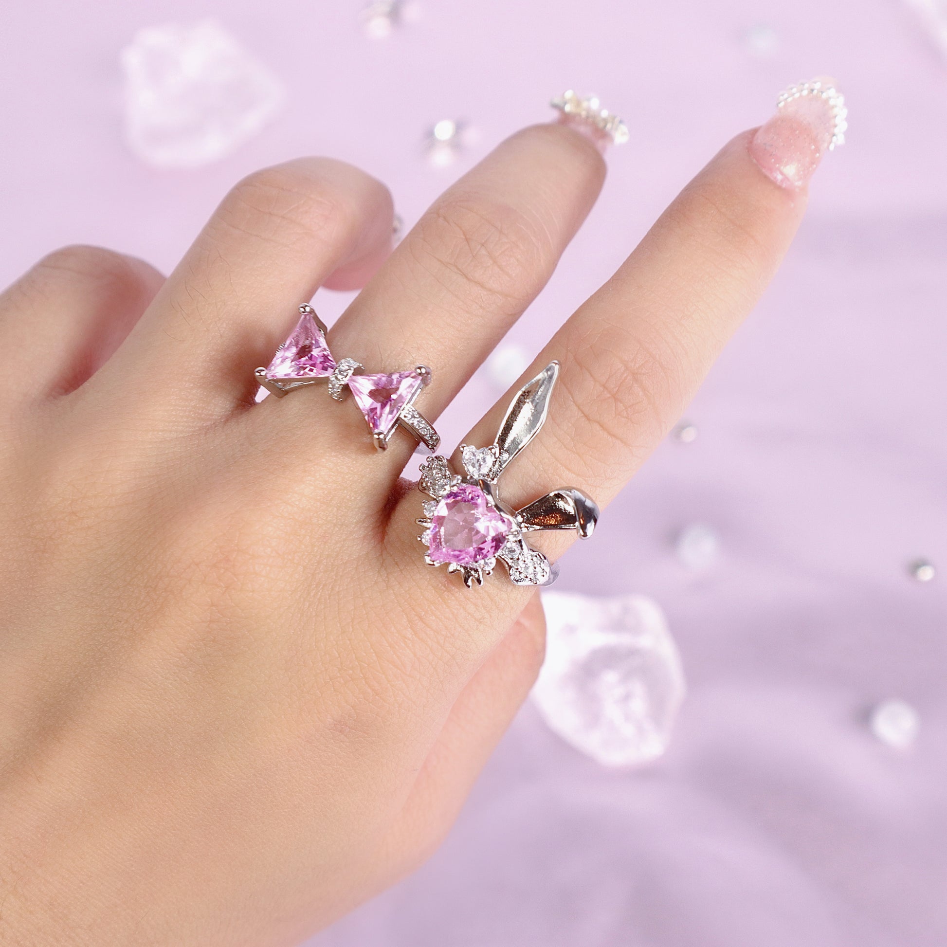 Pink diamond ribbon ring