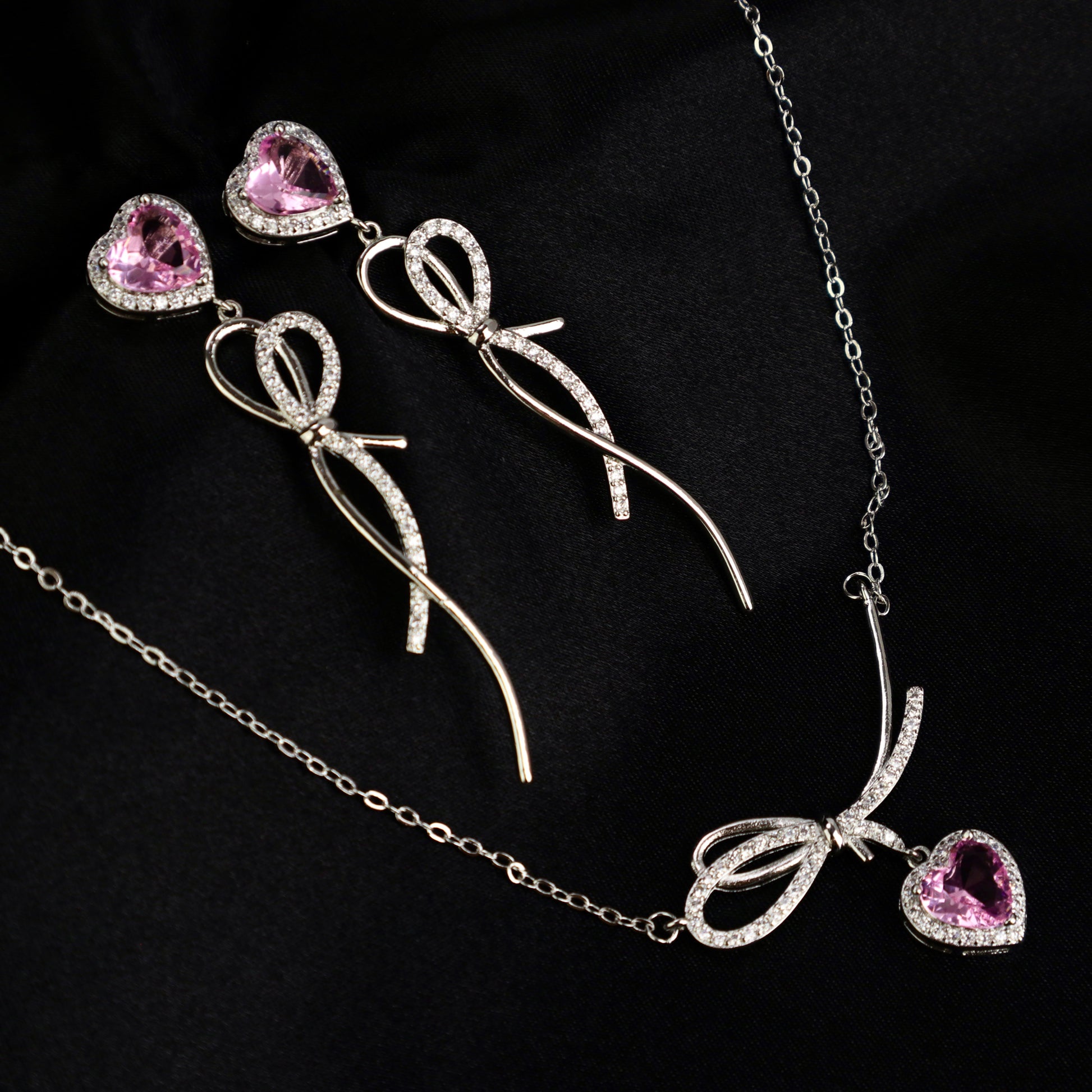 Elegant pink diamond Ribbon Tassel Jewelry Set