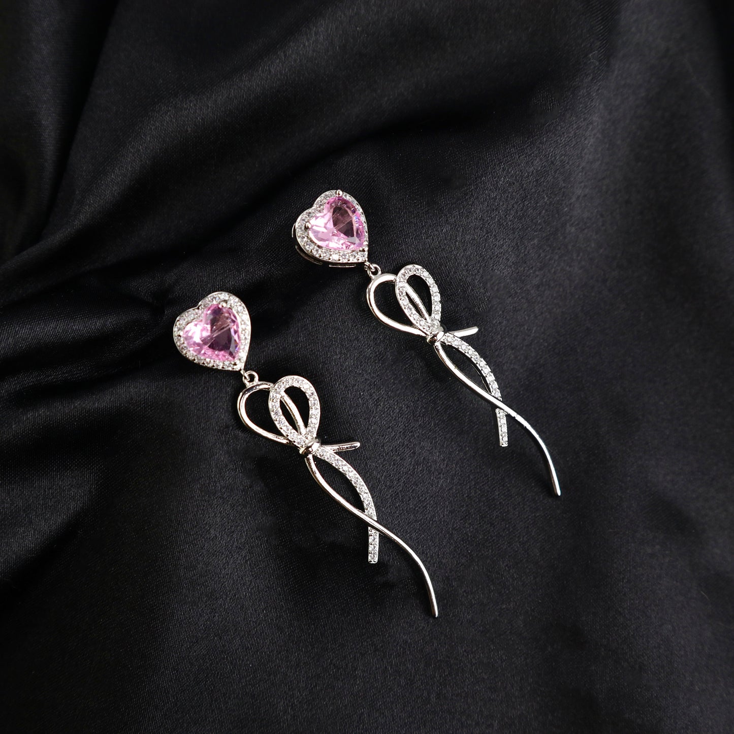 Elegant pink diamond Ribbon Tassel earring