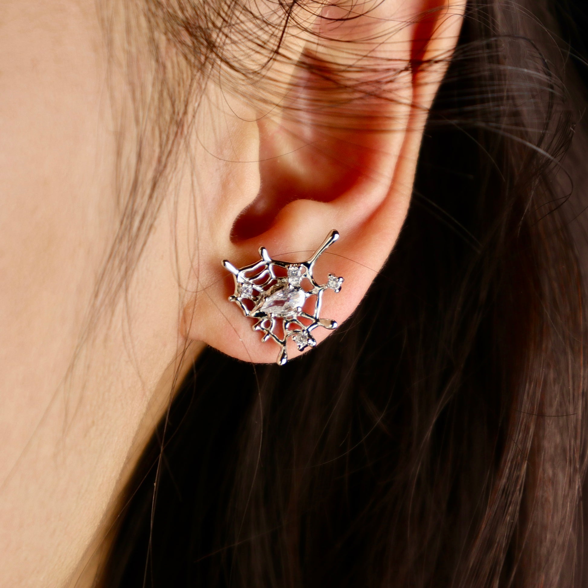 Silver Spider Web earrings for halloween