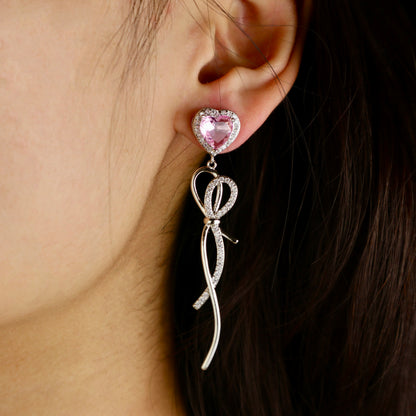 Elegant pink diamond Ribbon Tassel Jewelry Set for women
