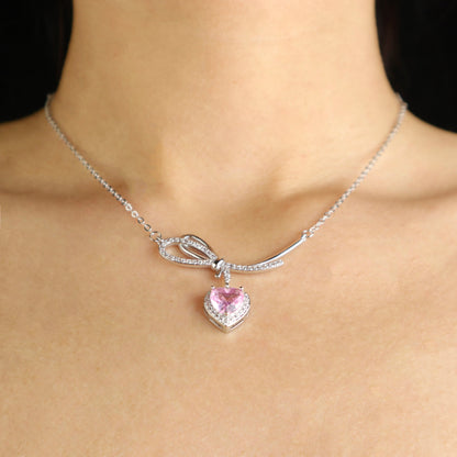 Elegant pink diamond Ribbon necklace for gift
