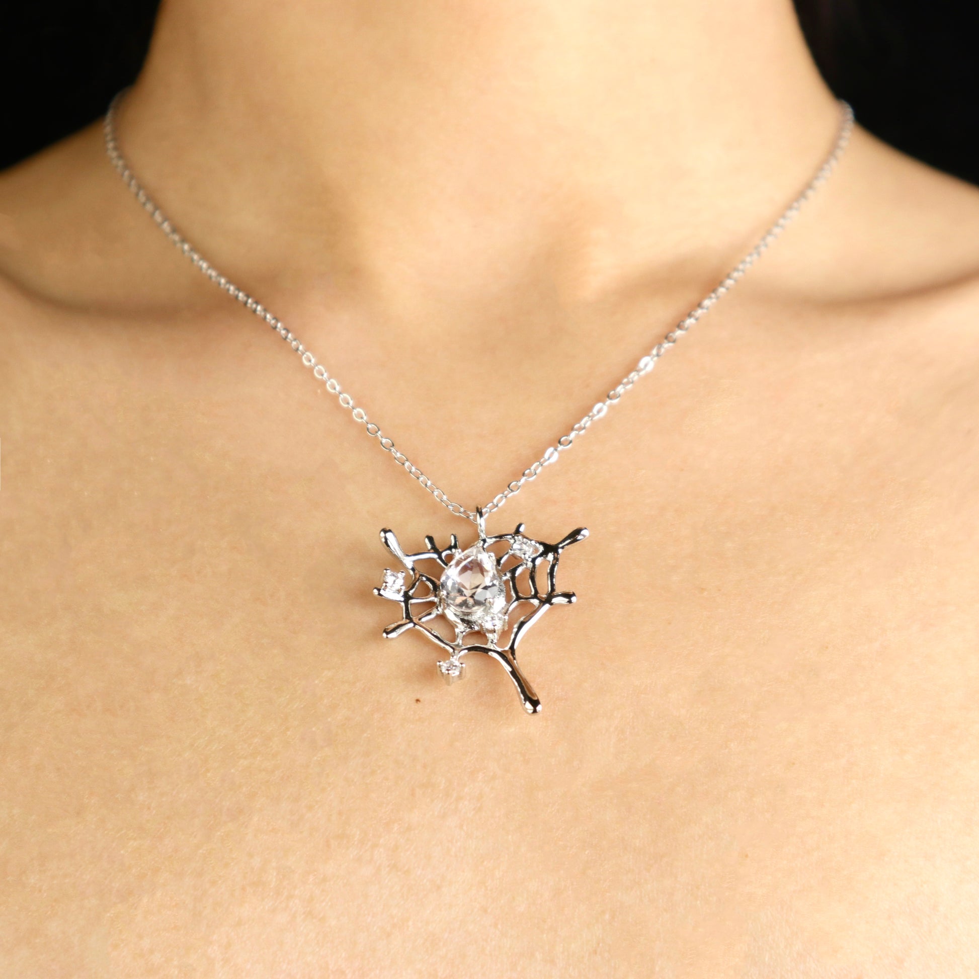 Silver Spider Web necklace for halloween gift