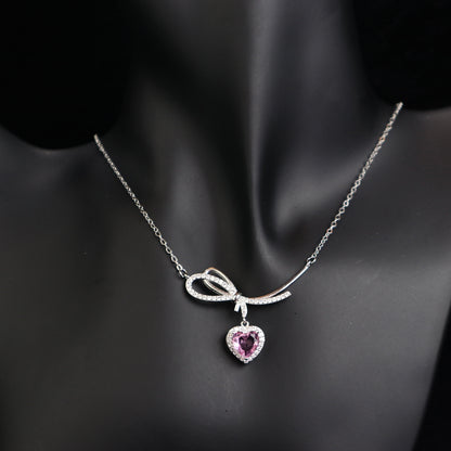Elegant pink diamond Ribbon Tassel necklace